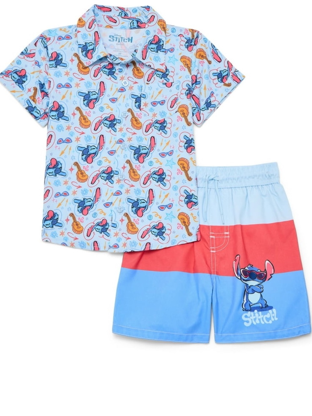 NWT boys Disney Stitch swimming trunks with matching resort button up size 3t